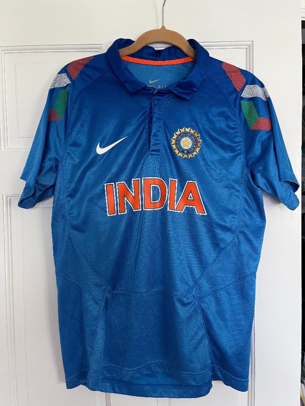 India National Cricket Team Jersey — Nike BCCI Dri-Fit Blue Polo, Size L